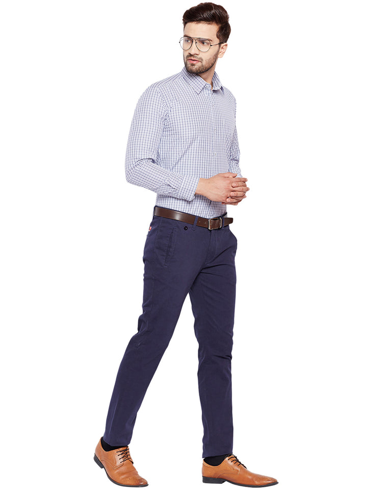 Men White Checks Slim Fit Cotton Rich Formal Shirt