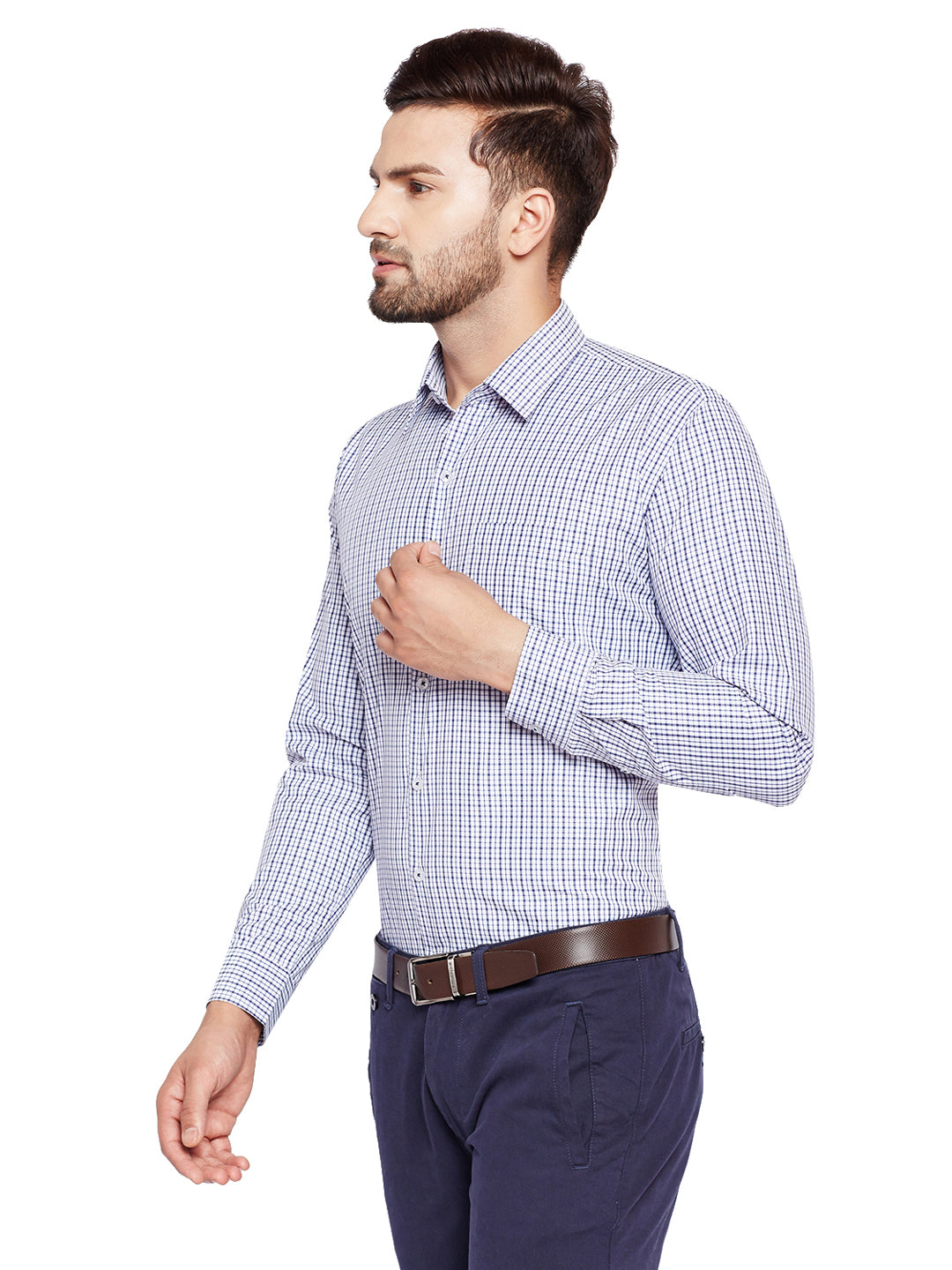 Men White Checks Slim Fit Cotton Rich Formal Shirt