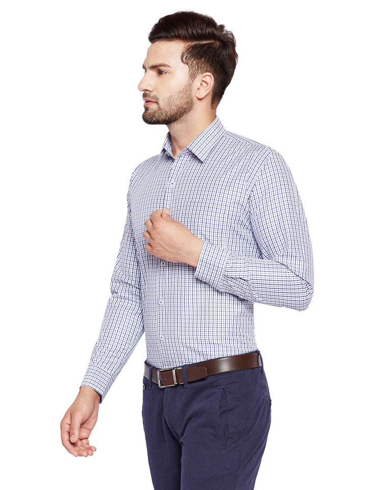 Men White Checks Slim Fit Cotton Rich Formal Shirt