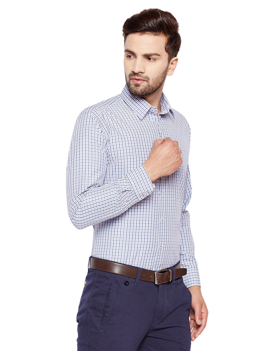 Men White Checks Slim Fit Cotton Rich Formal Shirt