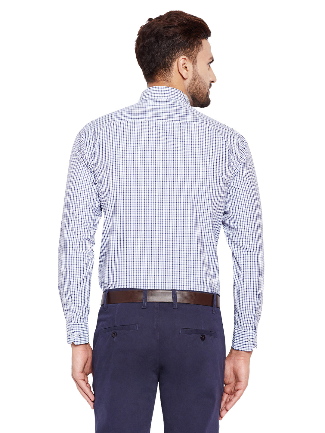 Men White Checks Slim Fit Cotton Rich Formal Shirt