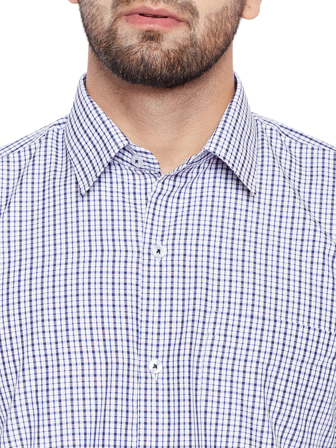 Men White Checks Slim Fit Cotton Rich Formal Shirt