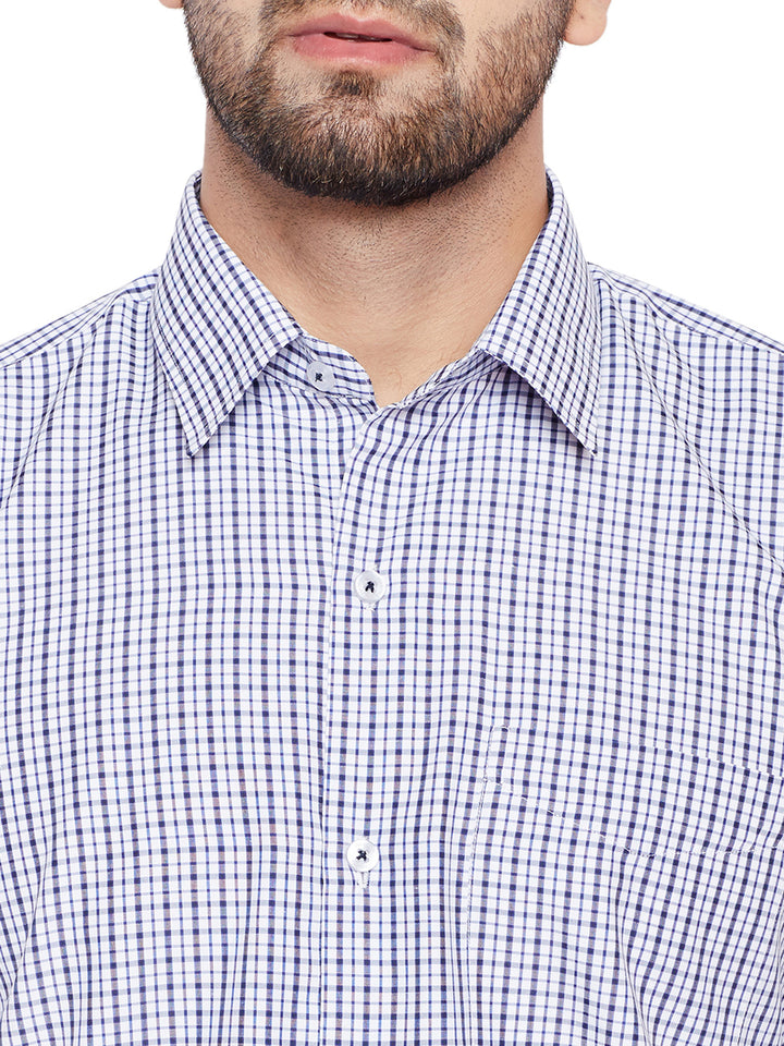 Men White Checks Slim Fit Cotton Rich Formal Shirt