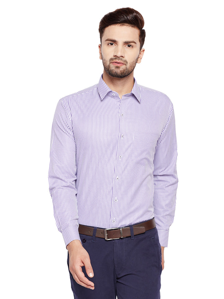 Men Purple Stripes Slim Fit  Cotton Rich Formal Shirt