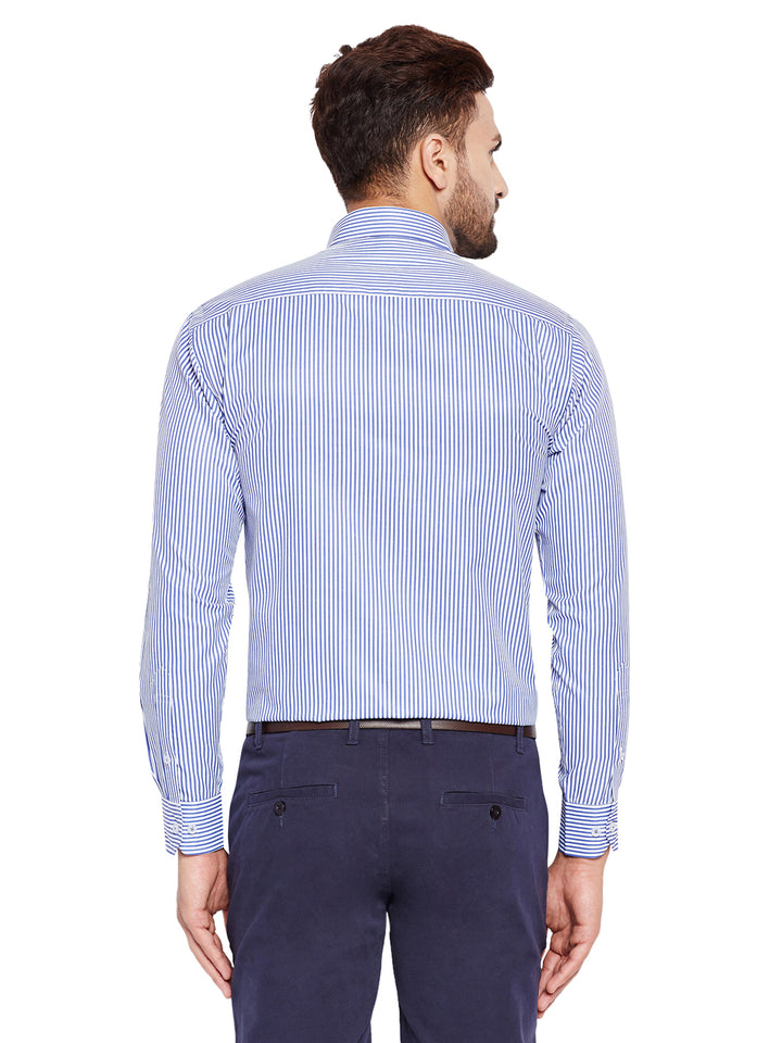Men Blue Stripes Slim Fit Cotton Rich Formal Shirt