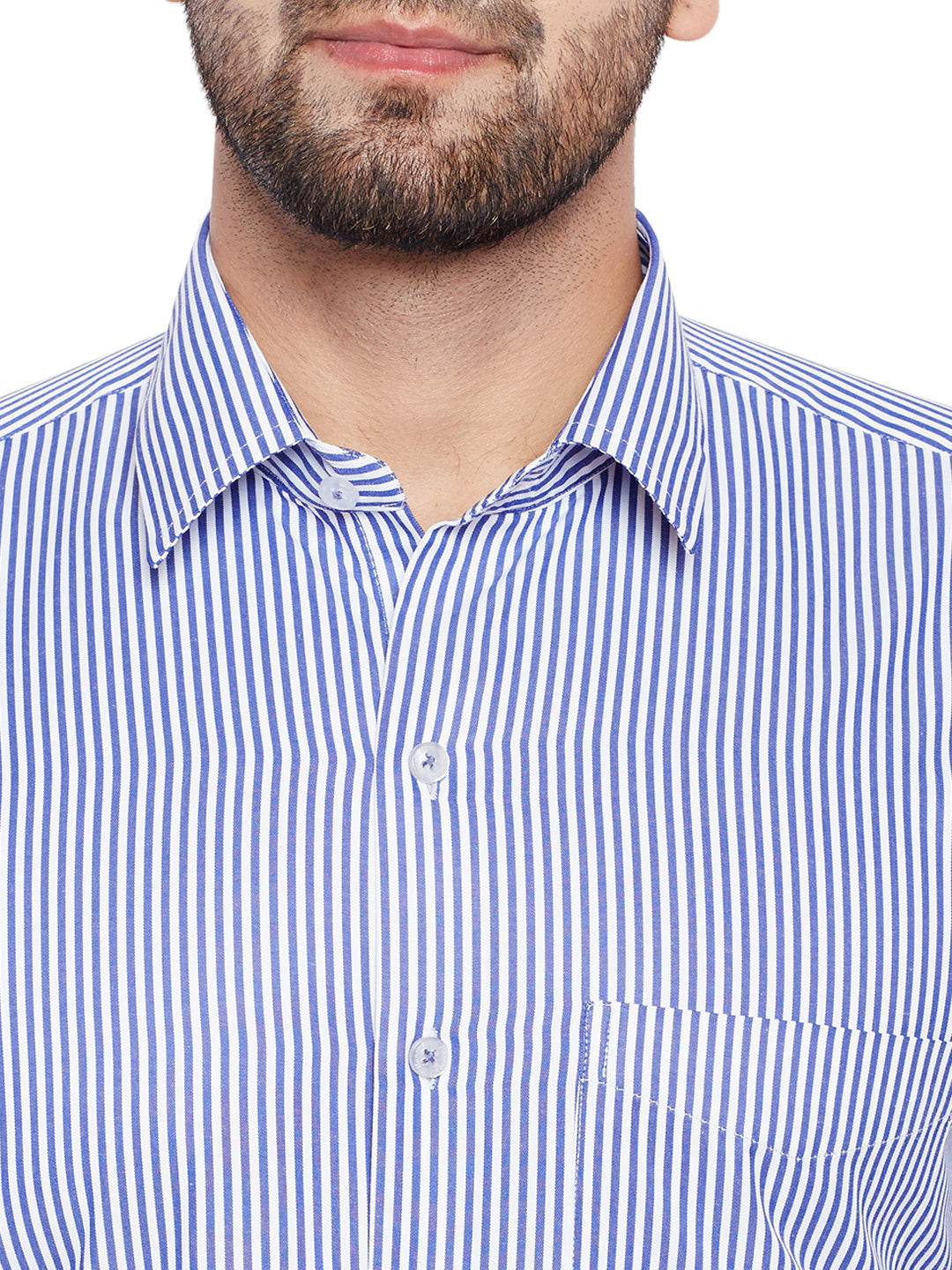Men Blue Stripes Slim Fit Cotton Rich Formal Shirt