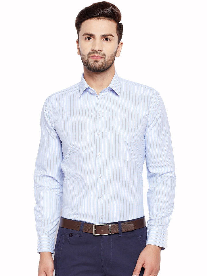 Men Blue Stripes Slim Fit  Cotton Rich Formal Shirt