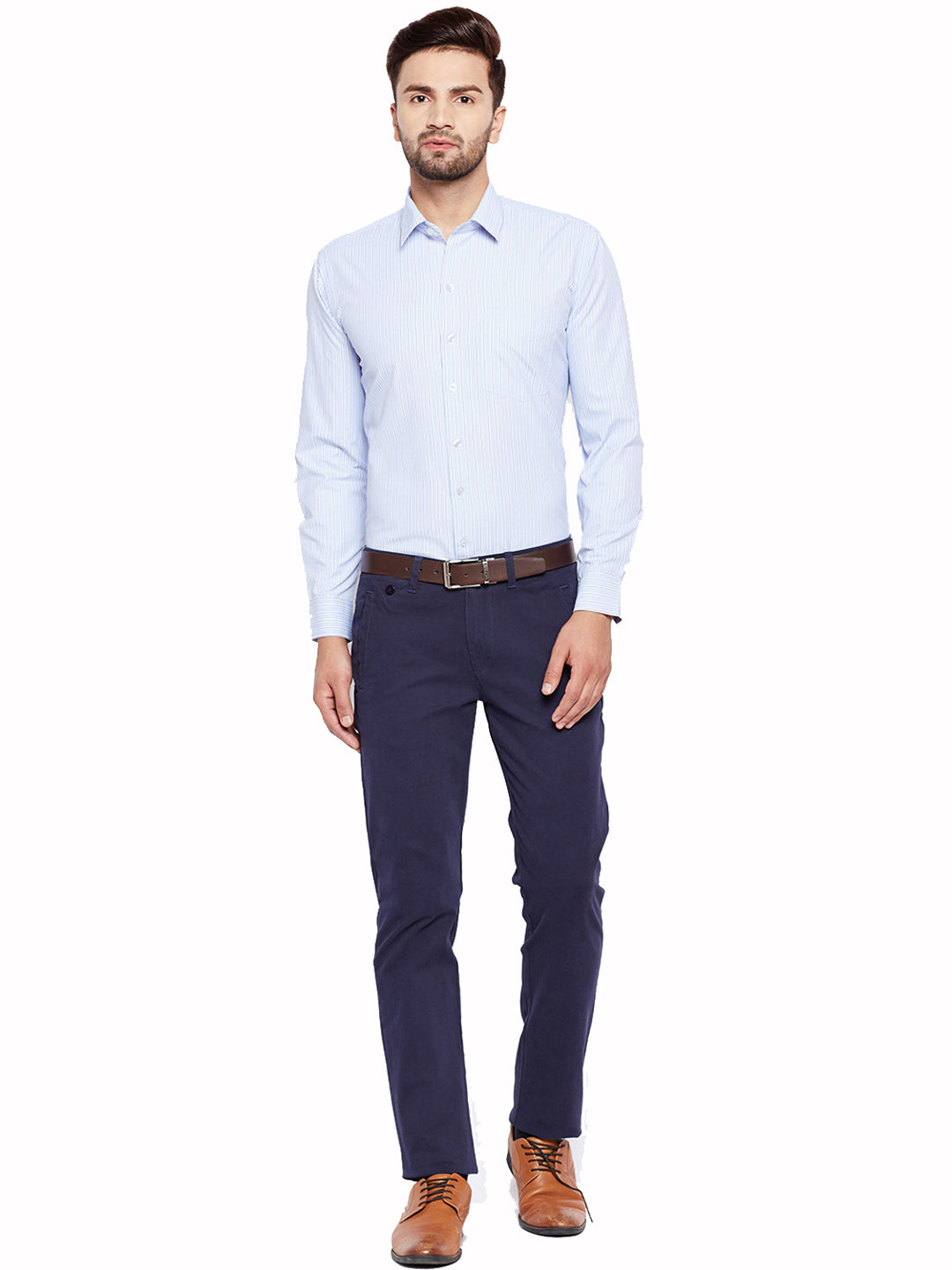 Men Blue Stripes Slim Fit  Cotton Rich Formal Shirt