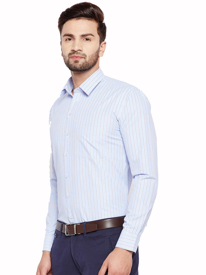 Men Blue Stripes Slim Fit  Cotton Rich Formal Shirt