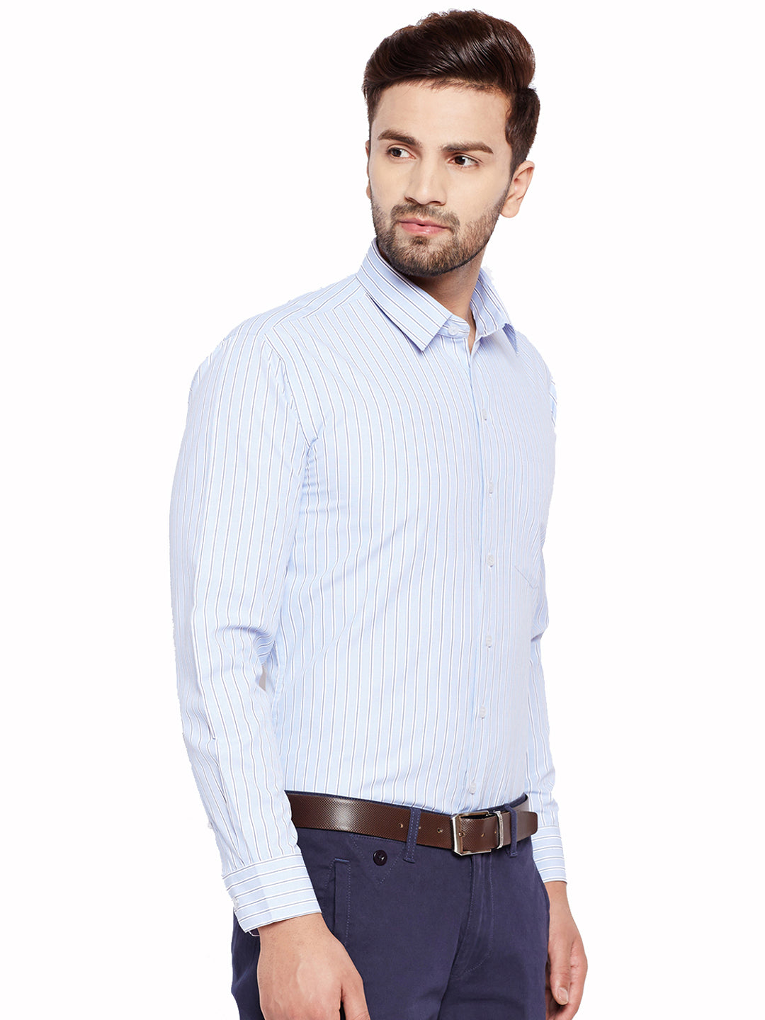 Men Blue Stripes Slim Fit  Cotton Rich Formal Shirt