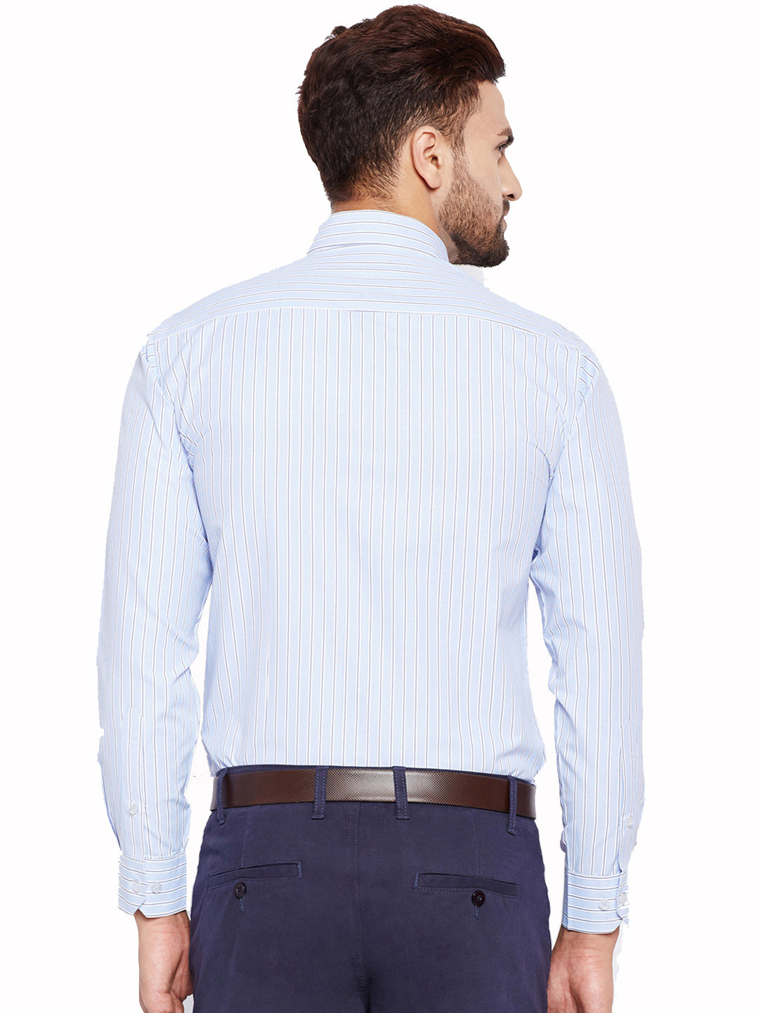 Men Blue Stripes Slim Fit  Cotton Rich Formal Shirt