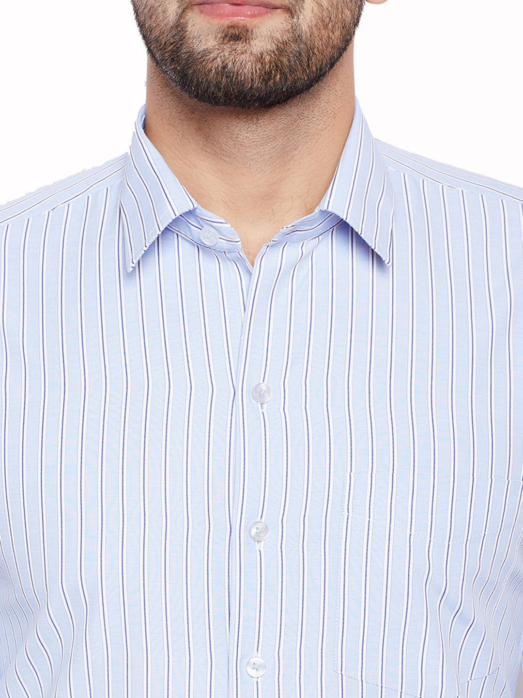 Men Blue Stripes Slim Fit  Cotton Rich Formal Shirt