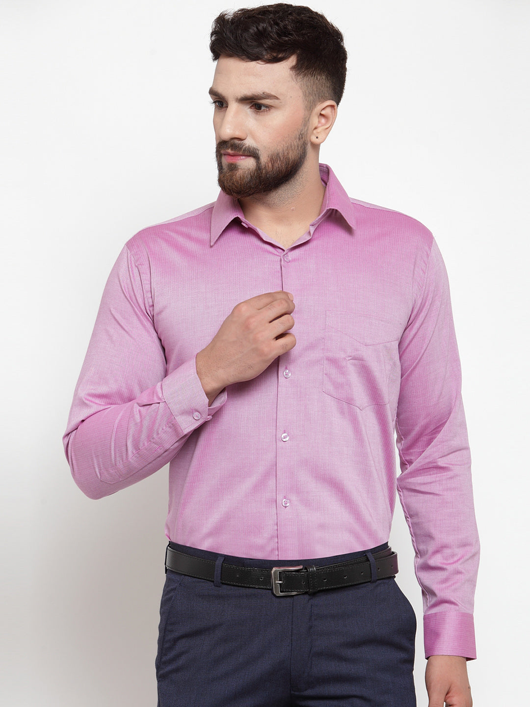 Men Pink Solids Pure Cotton Slim Fit Formal Shirt