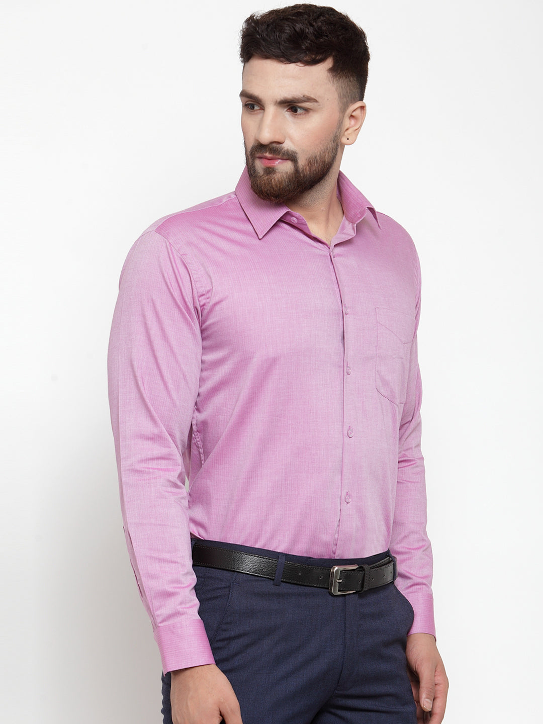 Men Pink Solids Pure Cotton Slim Fit Formal Shirt