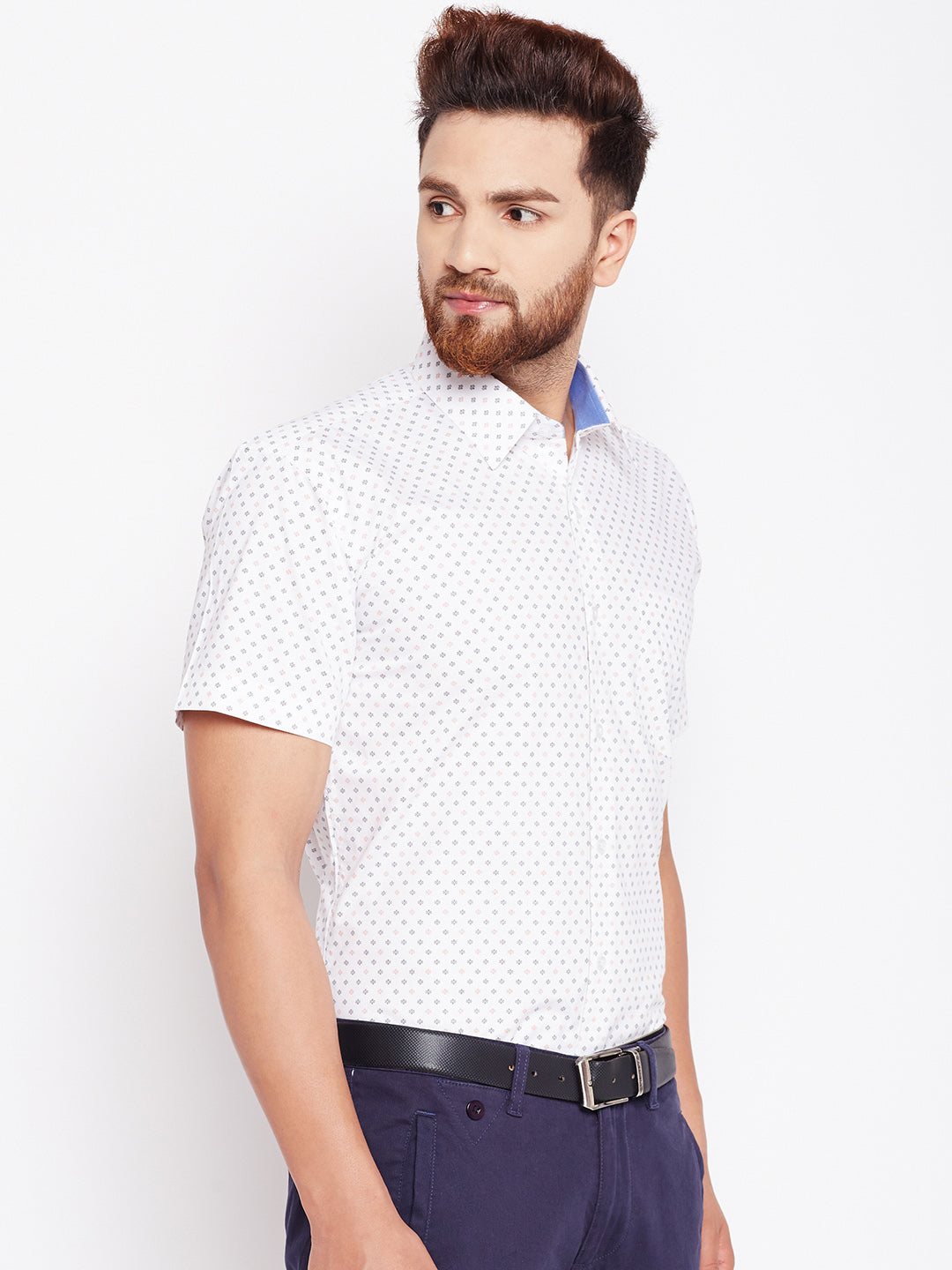 Men White Printed Pure Cotton Slim Fit Formal Shirt