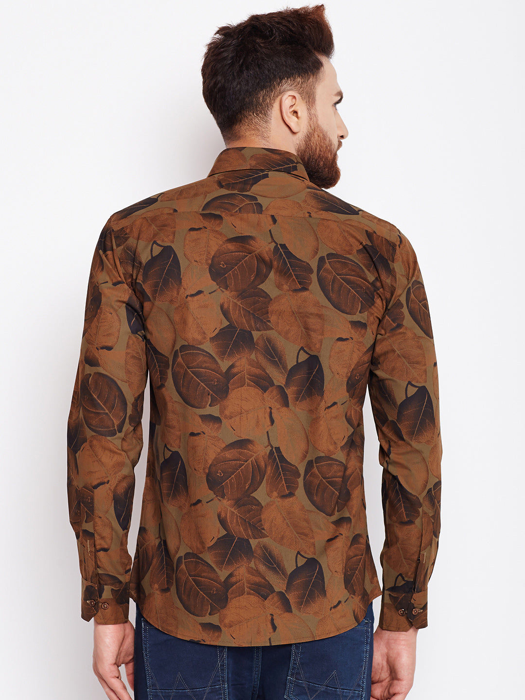 Men Brown Printed Pure Cotton Slim Fit Formal Shirt