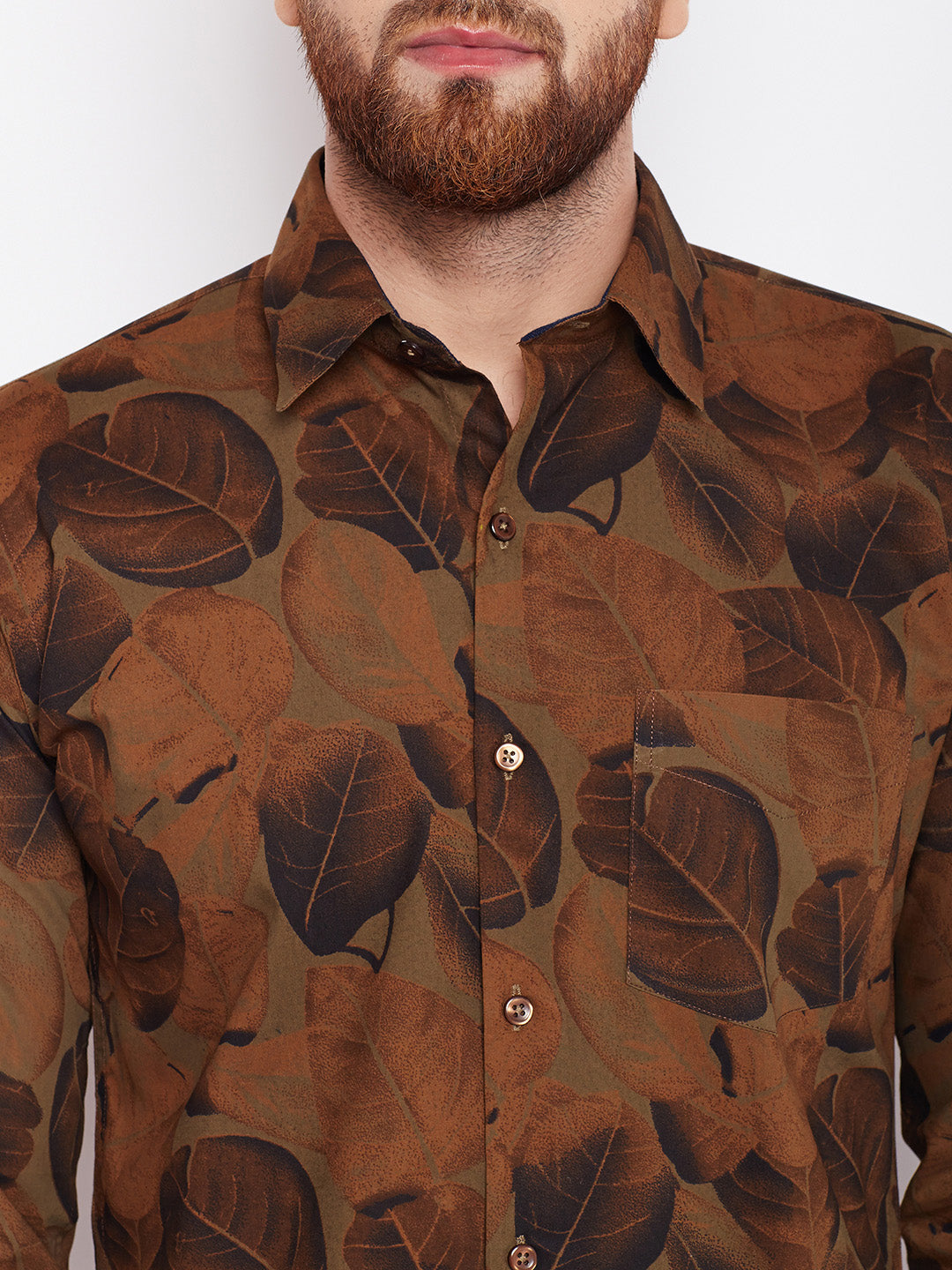 Men Brown Printed Pure Cotton Slim Fit Formal Shirt