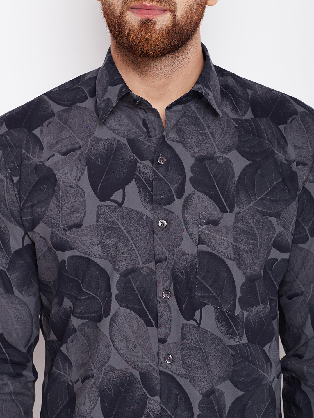 Men Grey Printed Pure Cotton Slim Fit Formal Shirt