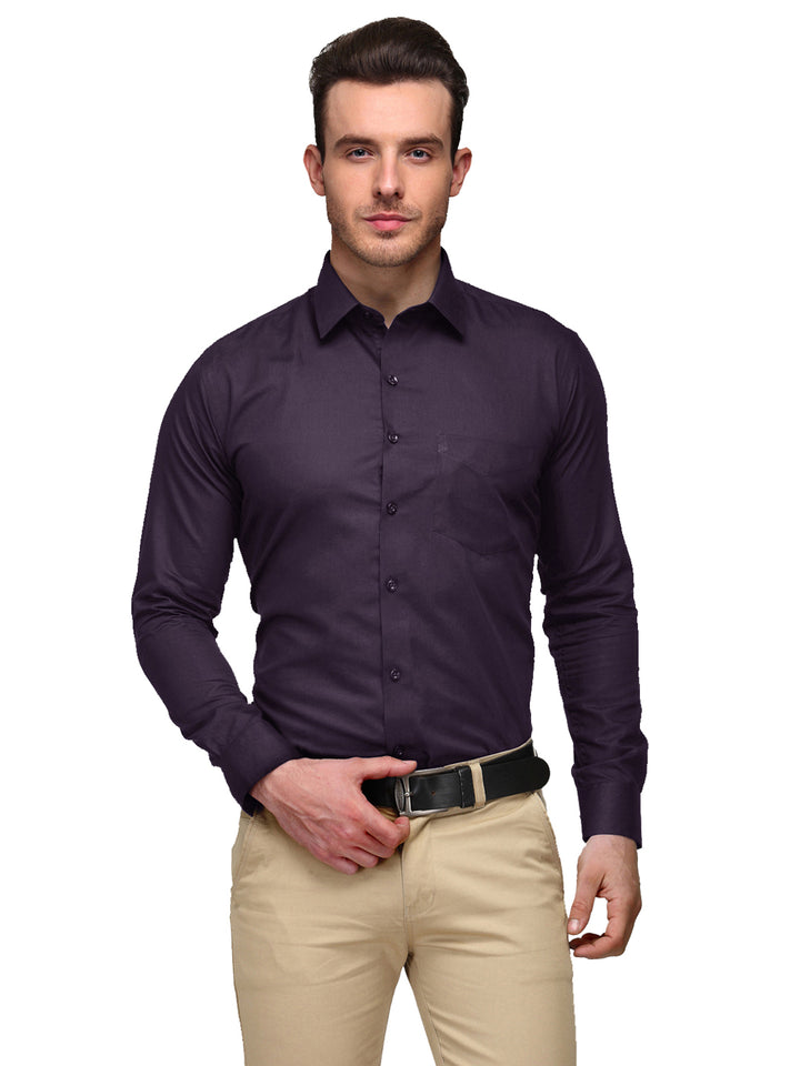 Men Purple Solid Slim Fit Pure Cotton Formal Shirt