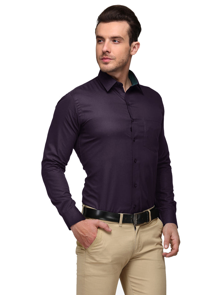 Men Purple Solid Slim Fit Pure Cotton Formal Shirt