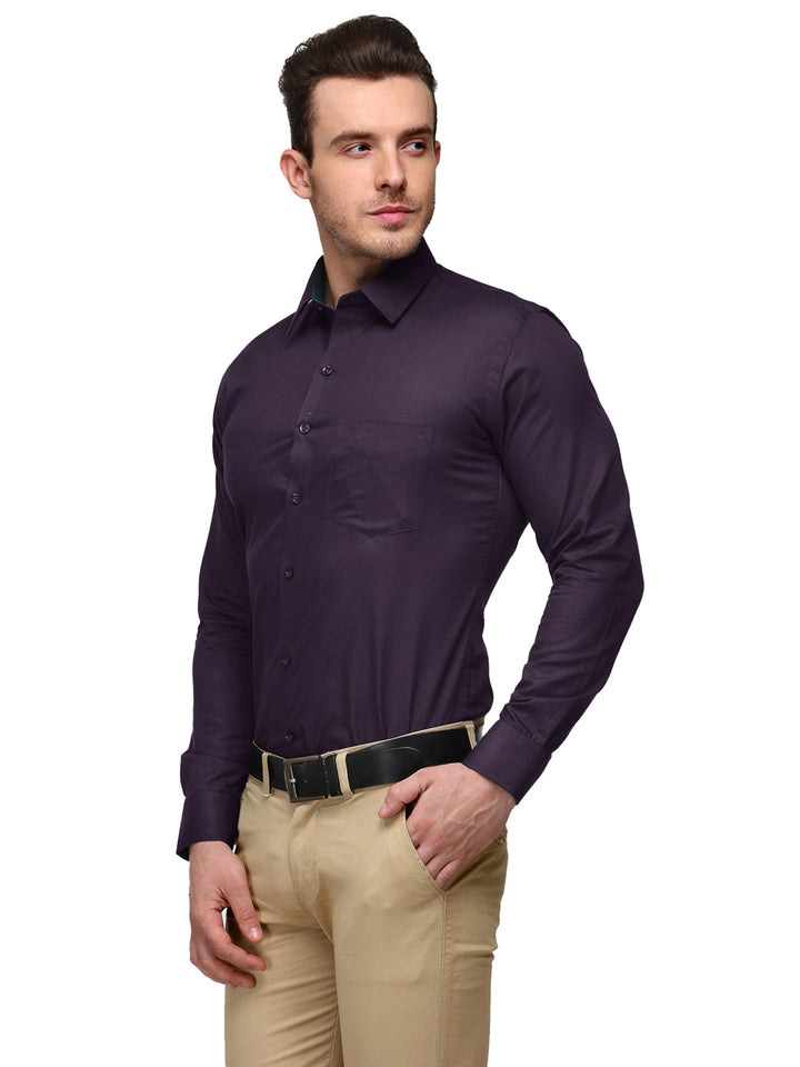 Men Purple Solid Slim Fit Pure Cotton Formal Shirt
