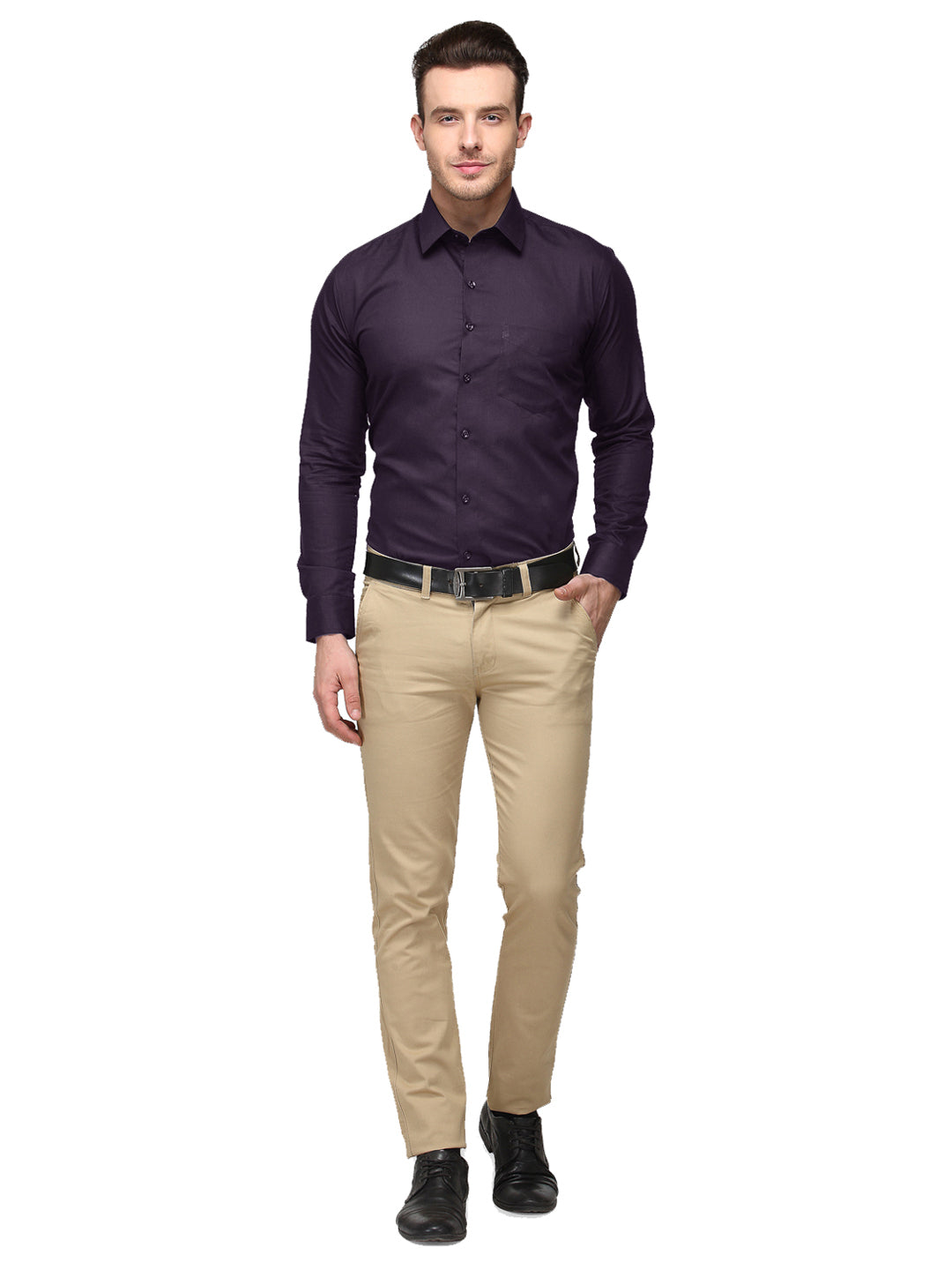 Men Purple Solid Slim Fit Pure Cotton Formal Shirt