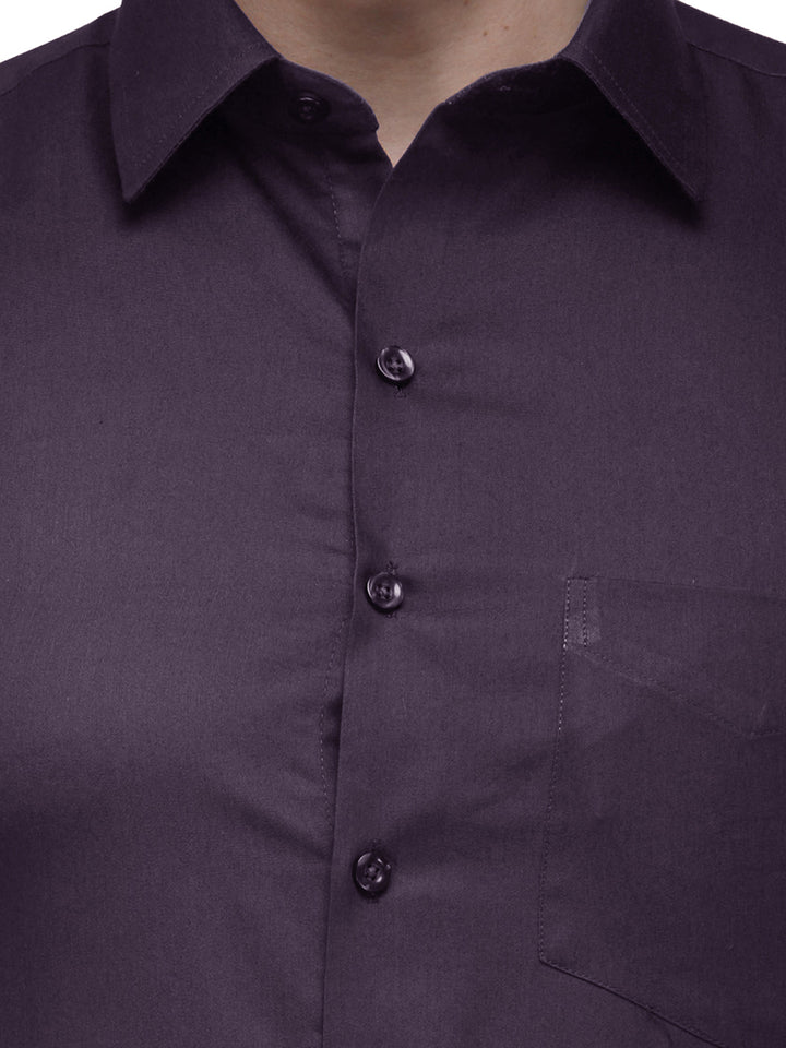 Men Purple Solid Slim Fit Pure Cotton Formal Shirt