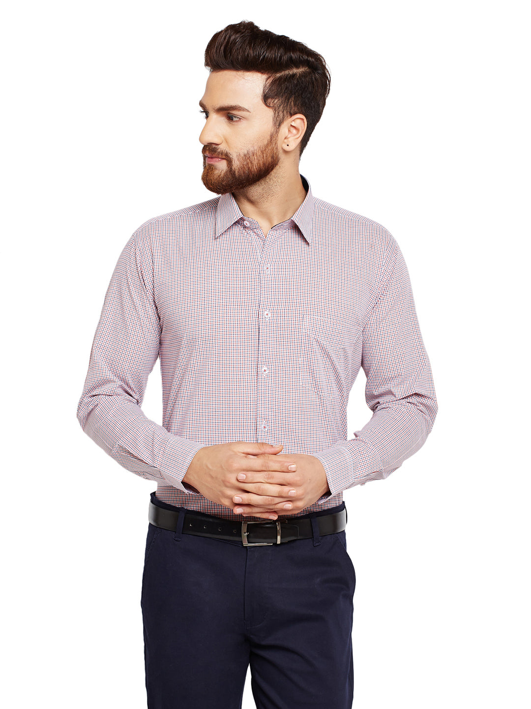 Men White Checks Slim Fit Pure Cotton Formal Shirt