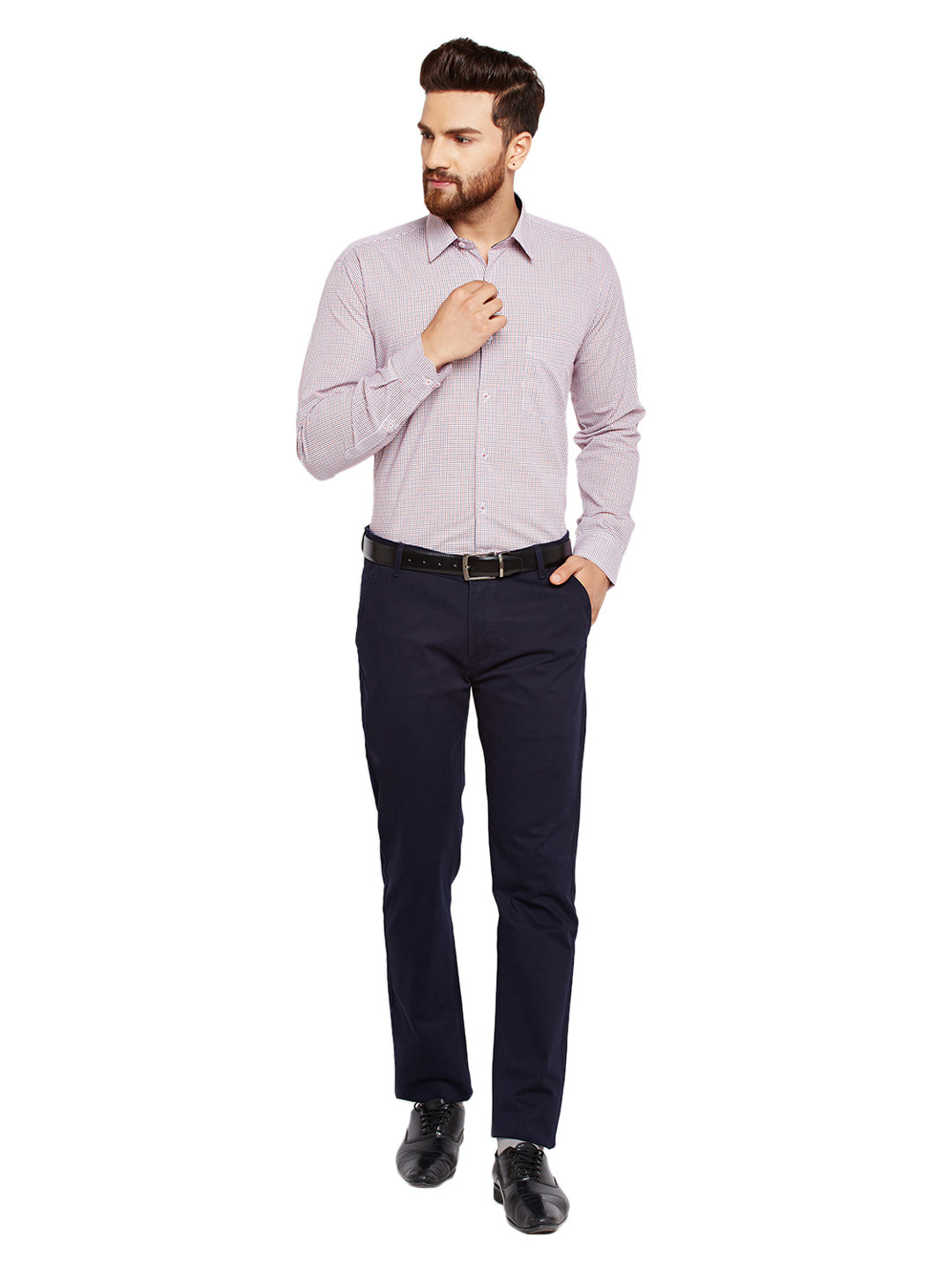 Men White Checks Slim Fit Pure Cotton Formal Shirt