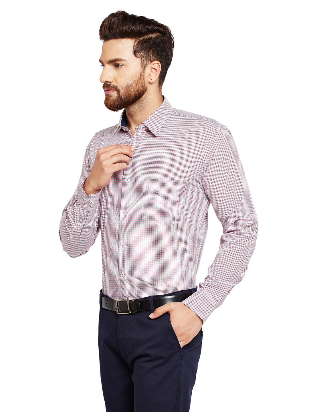 Men White Checks Slim Fit Pure Cotton Formal Shirt