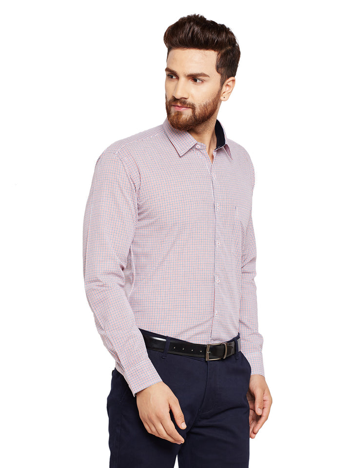 Men White Checks Slim Fit Pure Cotton Formal Shirt