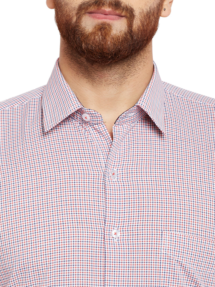 Men White Checks Slim Fit Pure Cotton Formal Shirt