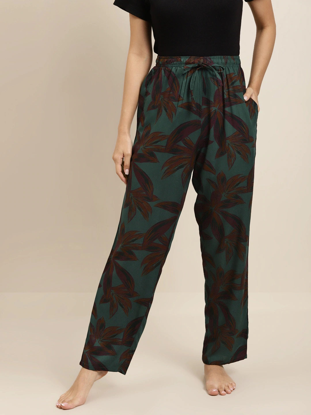 Women BGreen Prints Viscose Rayon Relaxed Fit Casual Lounge Pant