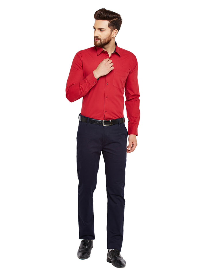 Men Red Solid Slim Fit Pure Cotton Formal Shirt