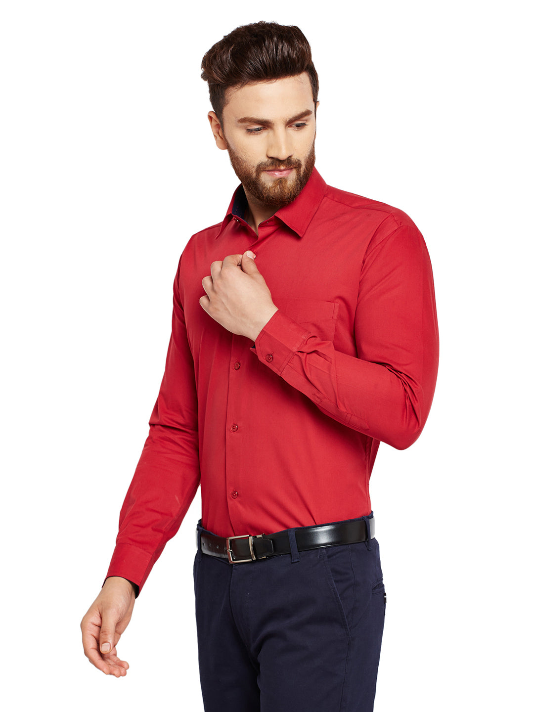Men Red Solid Slim Fit Pure Cotton Formal Shirt