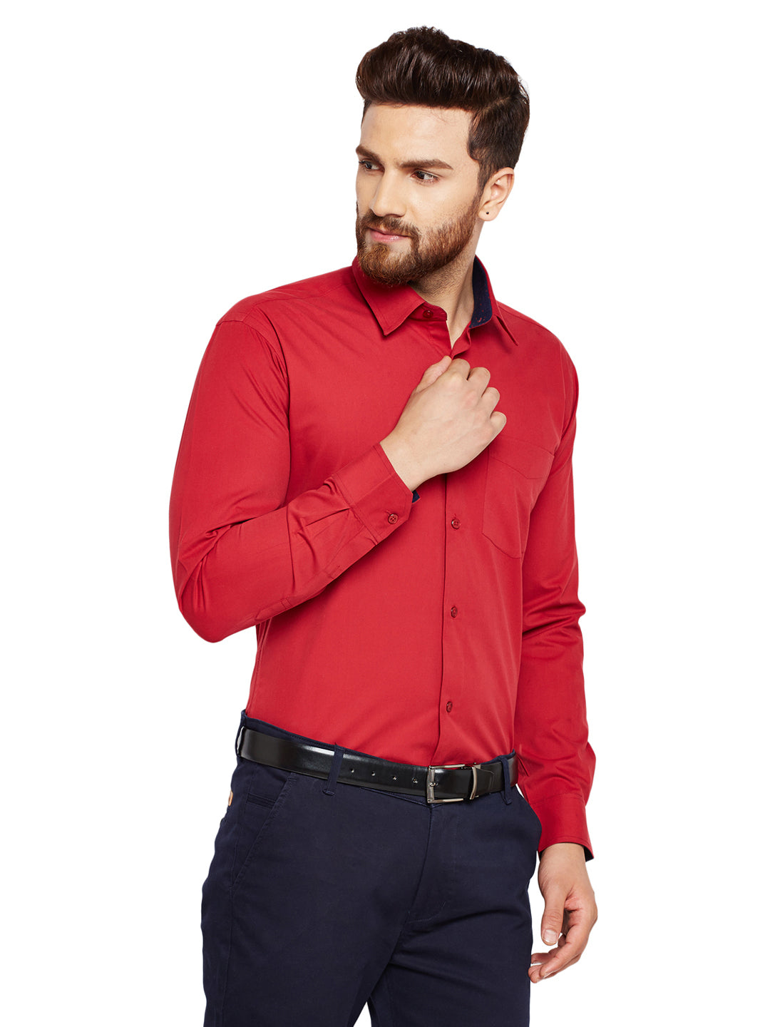 Men Red Solid Slim Fit Pure Cotton Formal Shirt