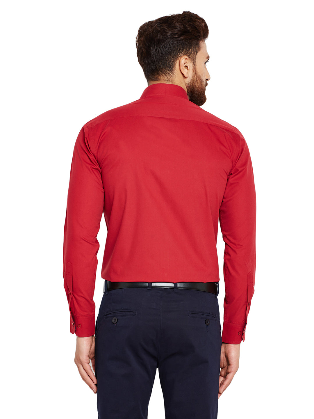 Men Red Solid Slim Fit Pure Cotton Formal Shirt
