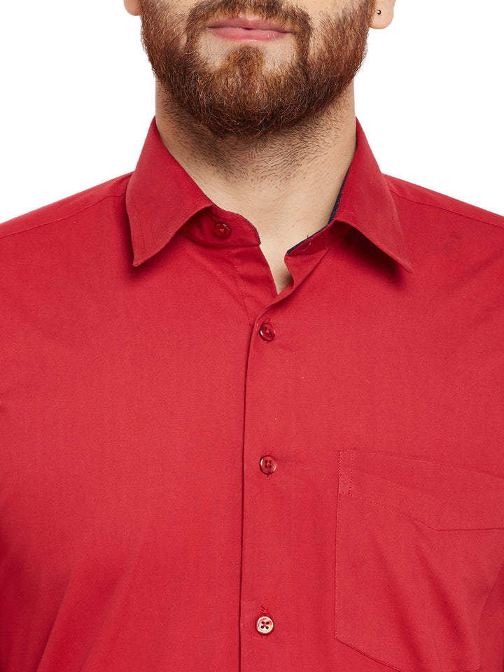 Men Red Solid Slim Fit Pure Cotton Formal Shirt