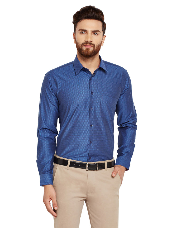 Men Navy Blue Solid Slim Fit Pure Cotton Formal Shirt