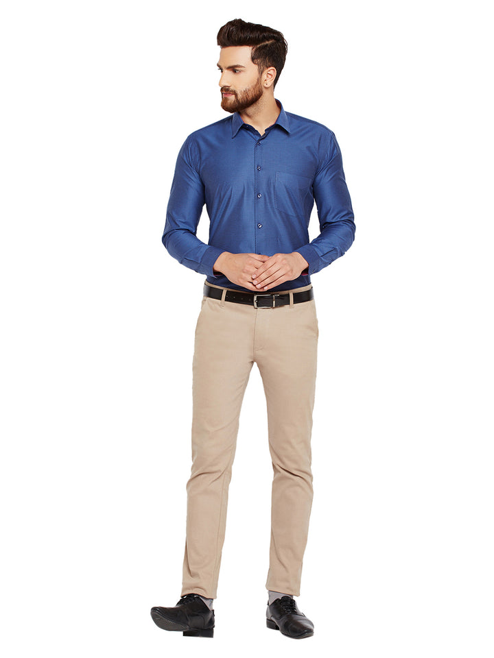 Men Navy Blue Solid Slim Fit Pure Cotton Formal Shirt