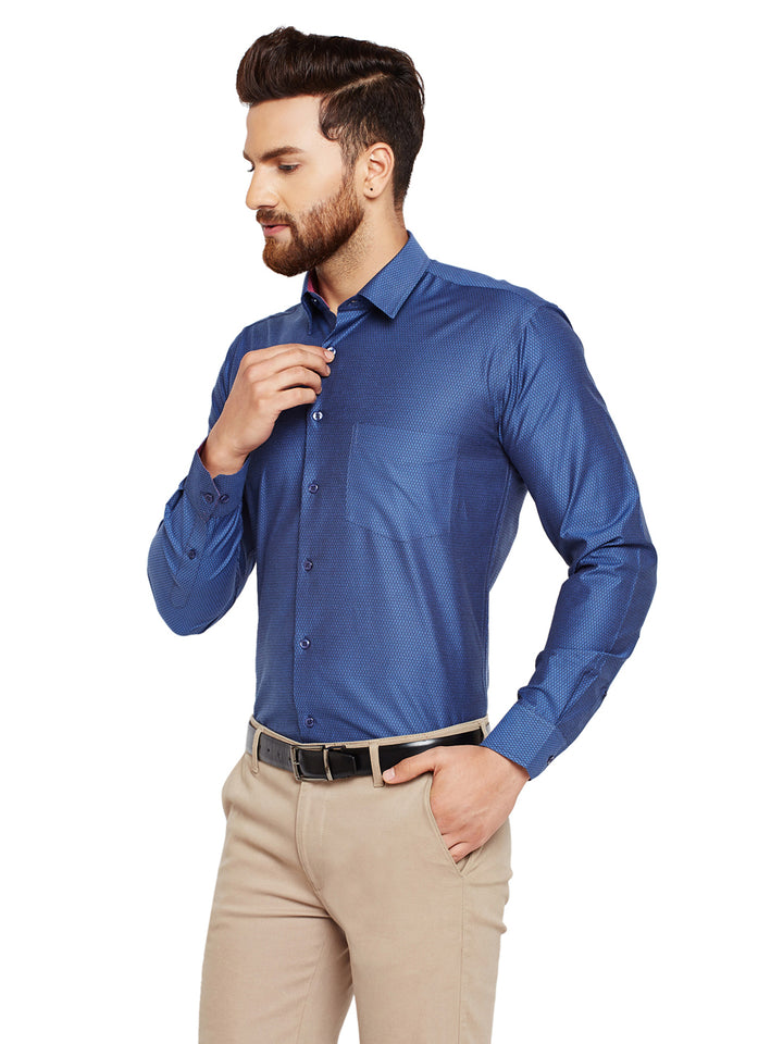 Men Navy Blue Solid Slim Fit Pure Cotton Formal Shirt