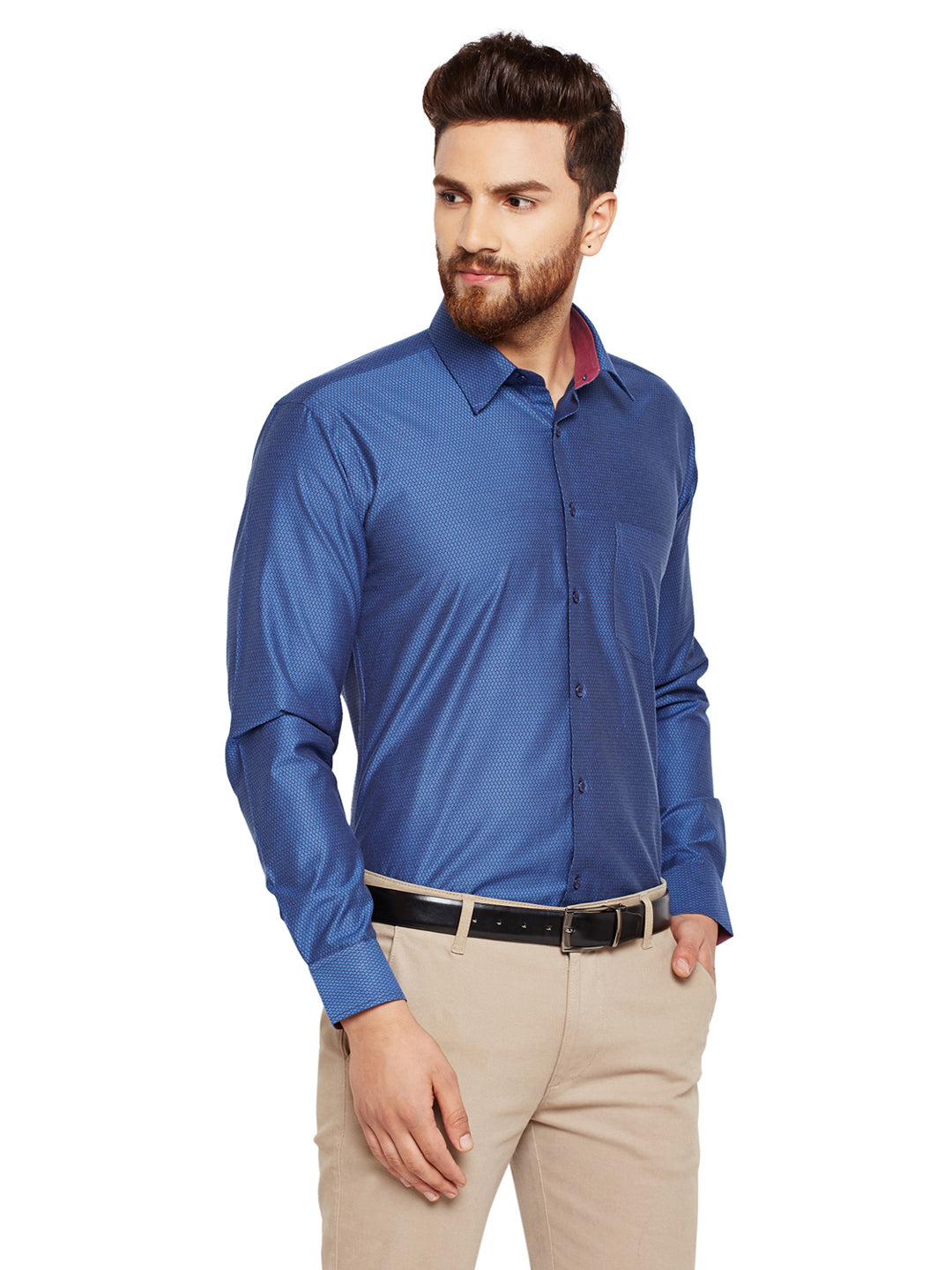 Men Navy Blue Solid Slim Fit Pure Cotton Formal Shirt