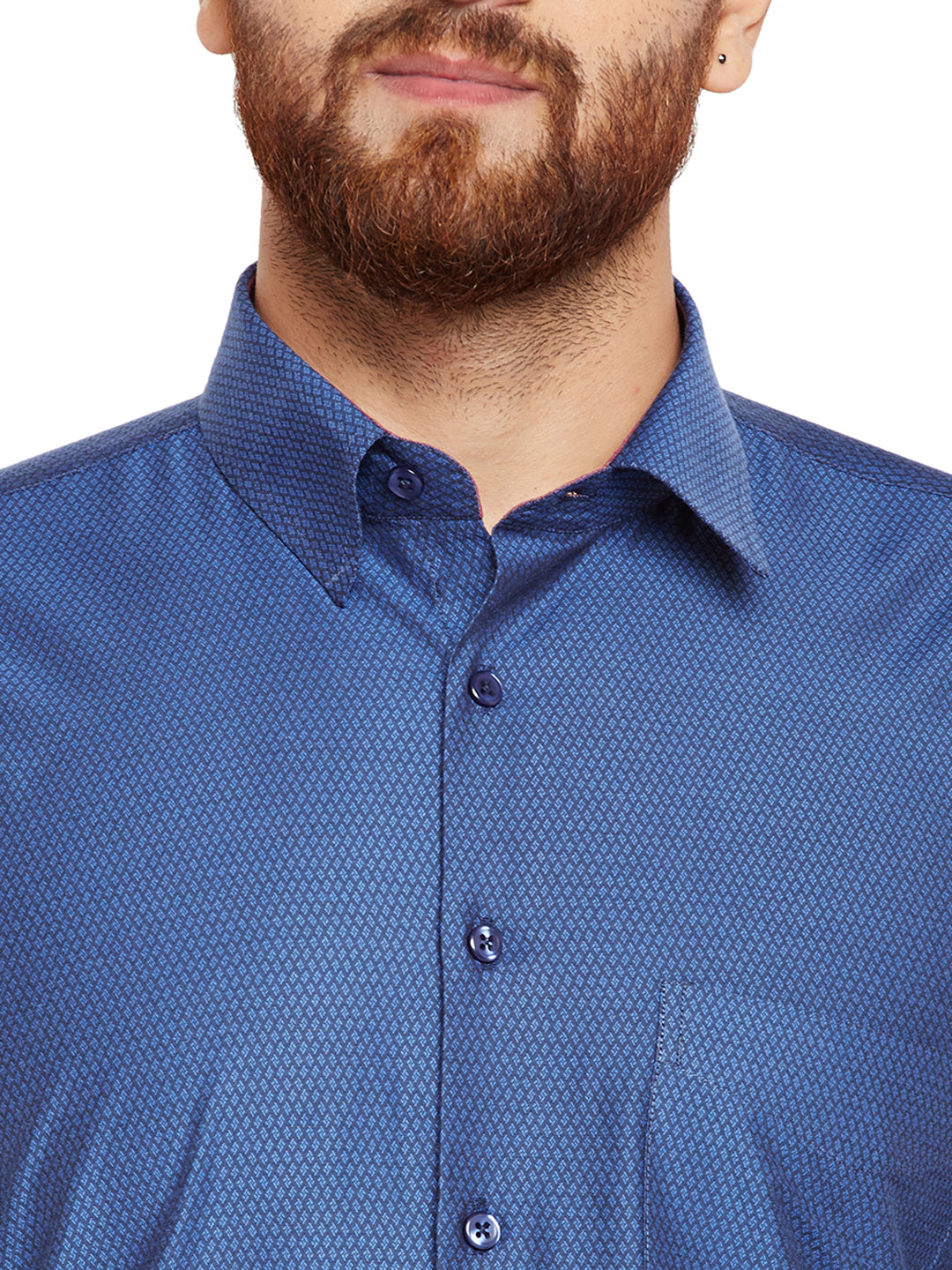 Men Navy Blue Solid Slim Fit Pure Cotton Formal Shirt