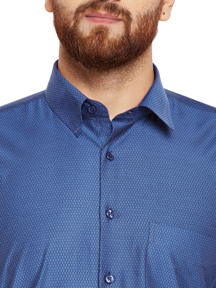 Men Navy Blue Solid Slim Fit Pure Cotton Formal Shirt