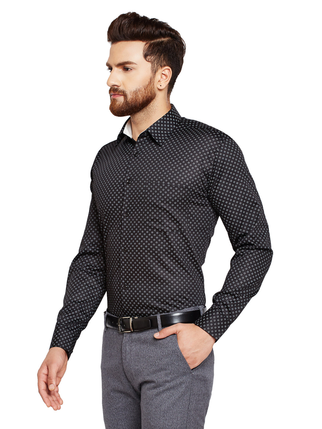 Men Black Prints Slim Fit Pure Cotton Formal Shirt
