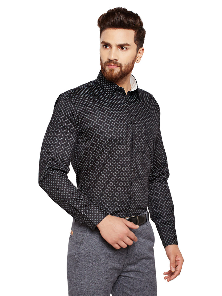 Men Black Prints Slim Fit Pure Cotton Formal Shirt