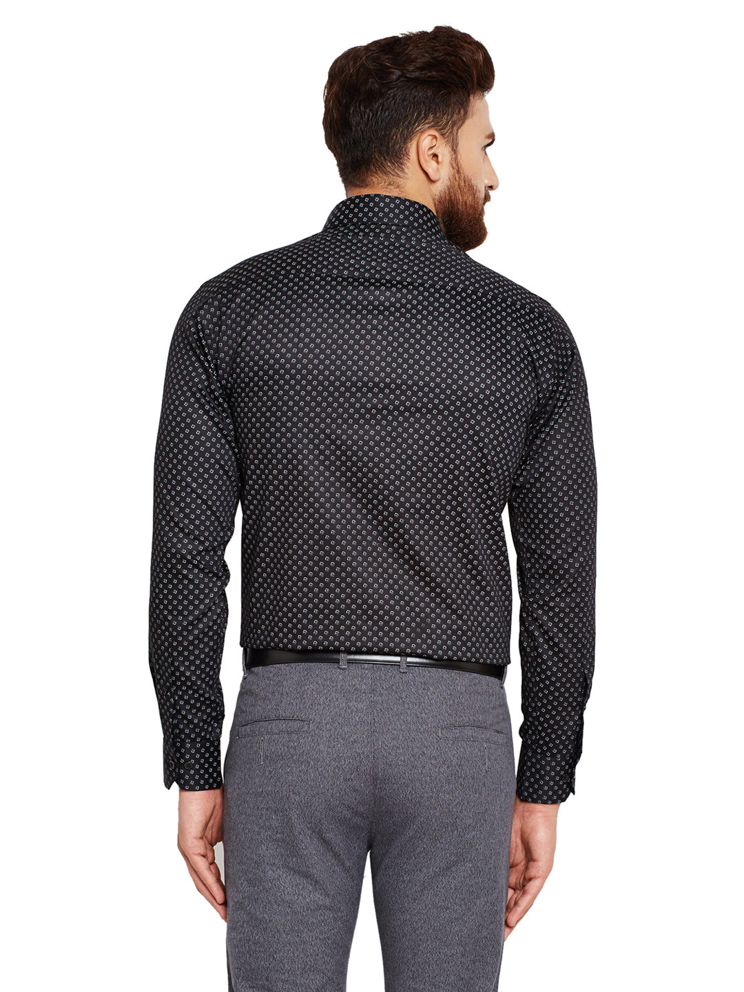 Men Black Prints Slim Fit Pure Cotton Formal Shirt