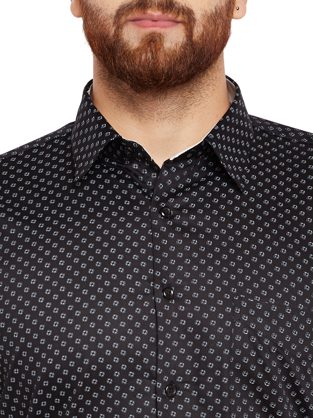 Men Black Prints Slim Fit Pure Cotton Formal Shirt