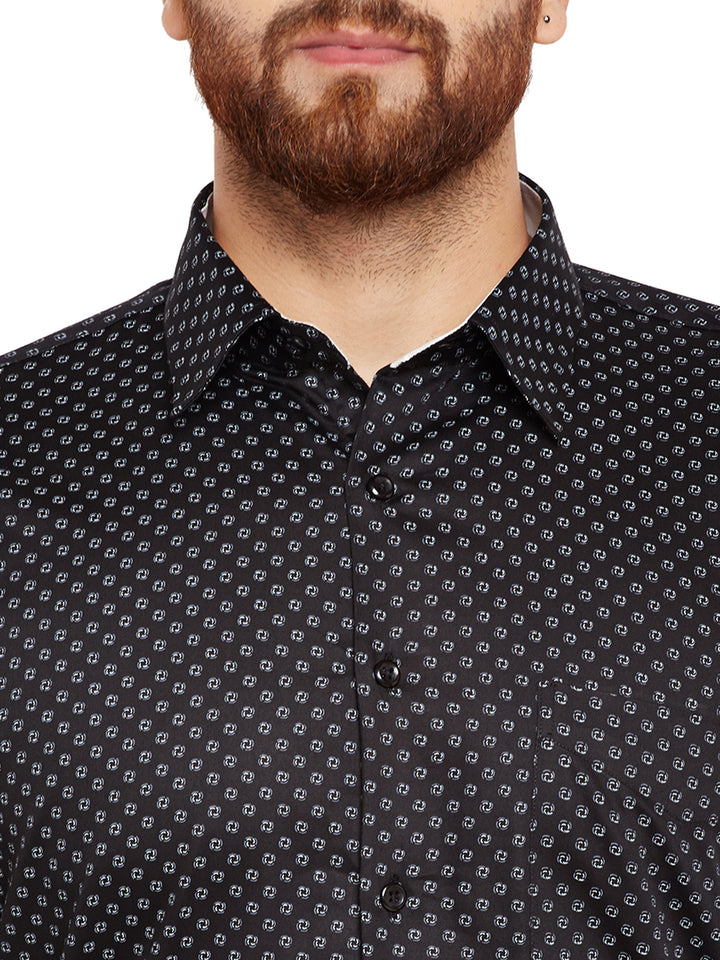 Men Black Prints Slim Fit Pure Cotton Formal Shirt