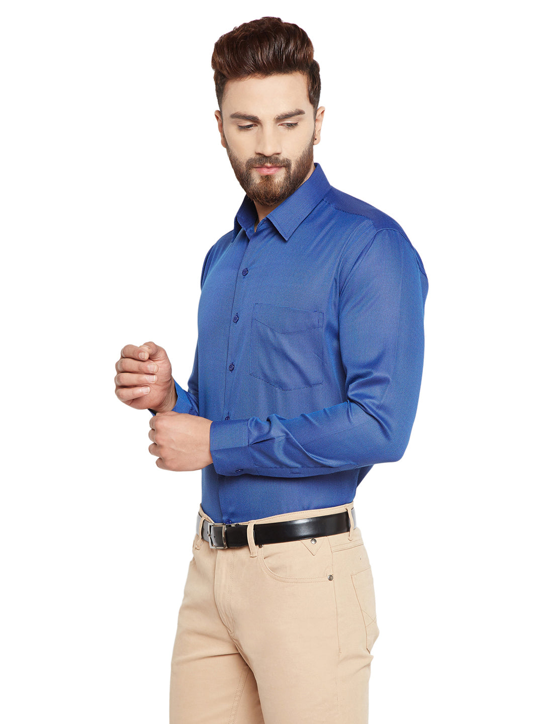 Men  Blue Solid Slim Fit Cotton Rich Formal Shirt